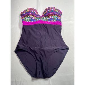 Ysabelmora One-Piece Swimsuit Colorful Aztec Print‎ Bandeau and Pink US 8